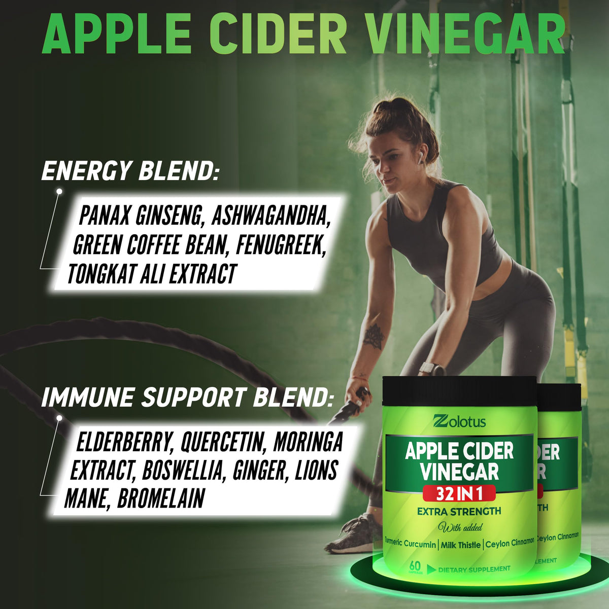 Zolotus Apple Cider Vinegar Capsules 32in1 with Turmeric - 120 Capsules - image 5