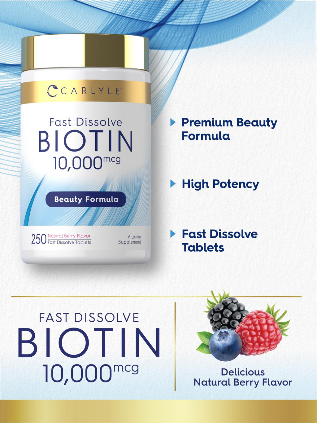 Carlyle Biotin 10000mcg Max Strength - 250 Fast Dissolve Tablets - image 4