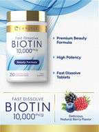 Carlyle Biotin 10000mcg Max Strength - 250 Fast Dissolve Tablets - image 4