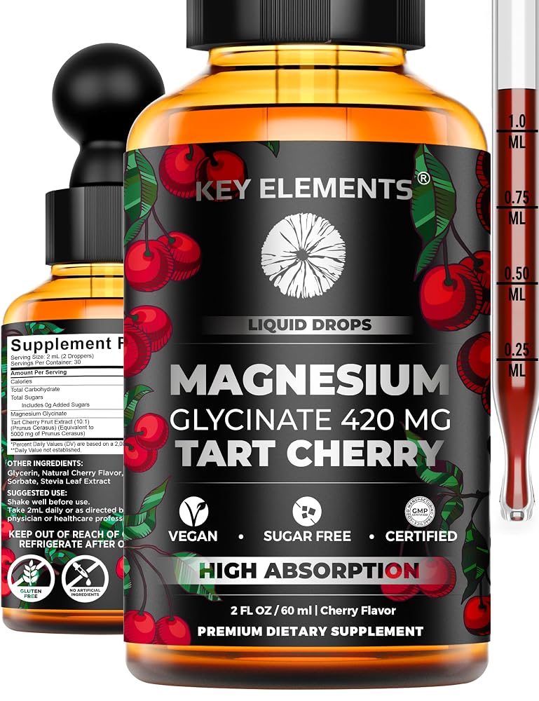 KEY ELEMENTS Liquid Magnesium Glycinate 420 mg with Tart Cherry - 2 Fl Oz
