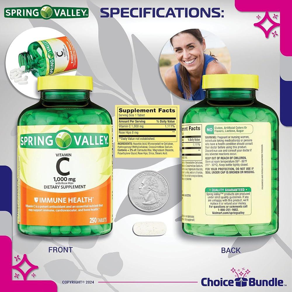 Choice Bundle Spring Valley Vitamin C with Rose Hips Tablets - 1000 Count - image 3