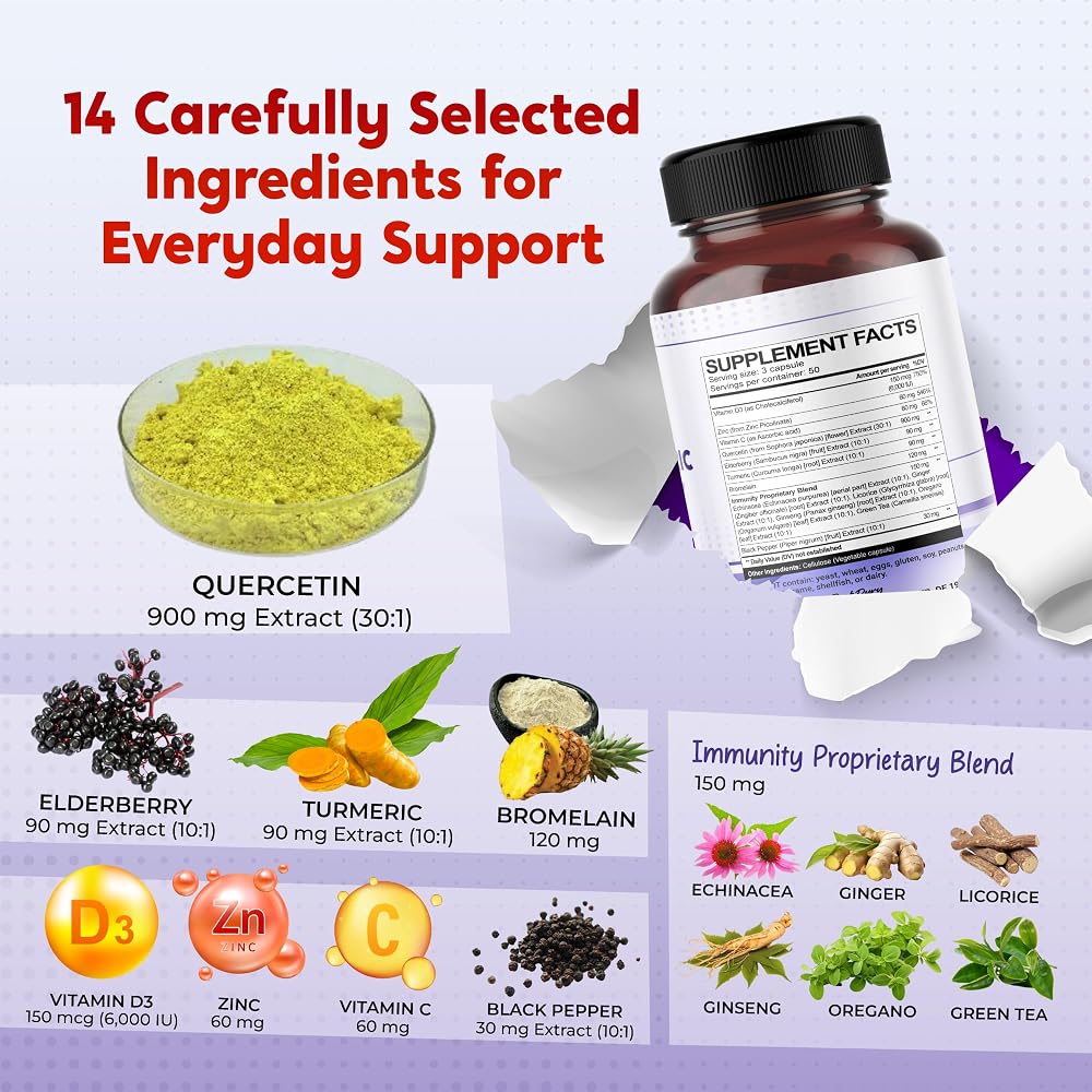 PeakPury Quercetin 14-in-1 Formula with Zinc & Elderberry - 150 Capsules - image 5