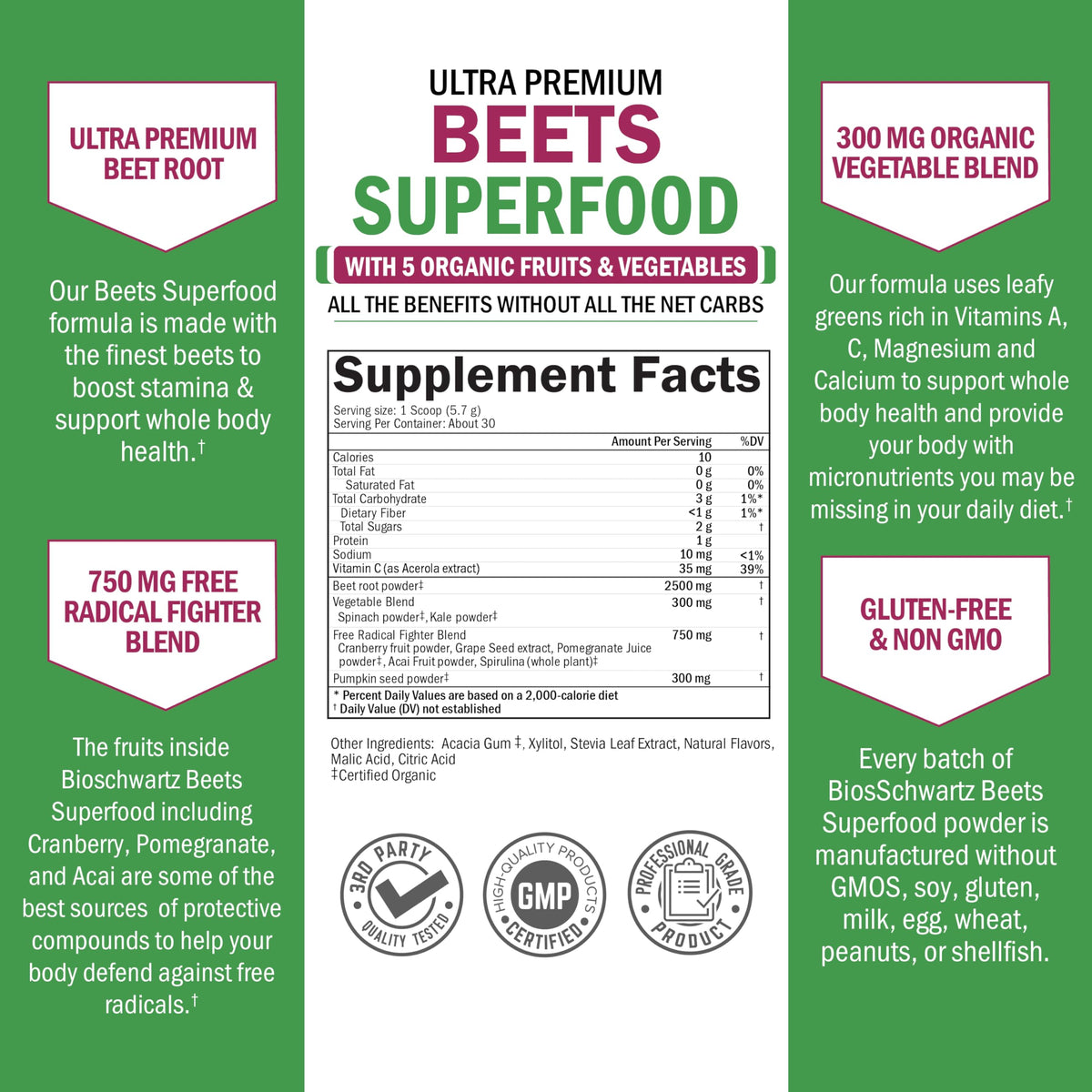 BioSchwartz Beet Root Powder Superfood Supplement - 30 Servings - image 3