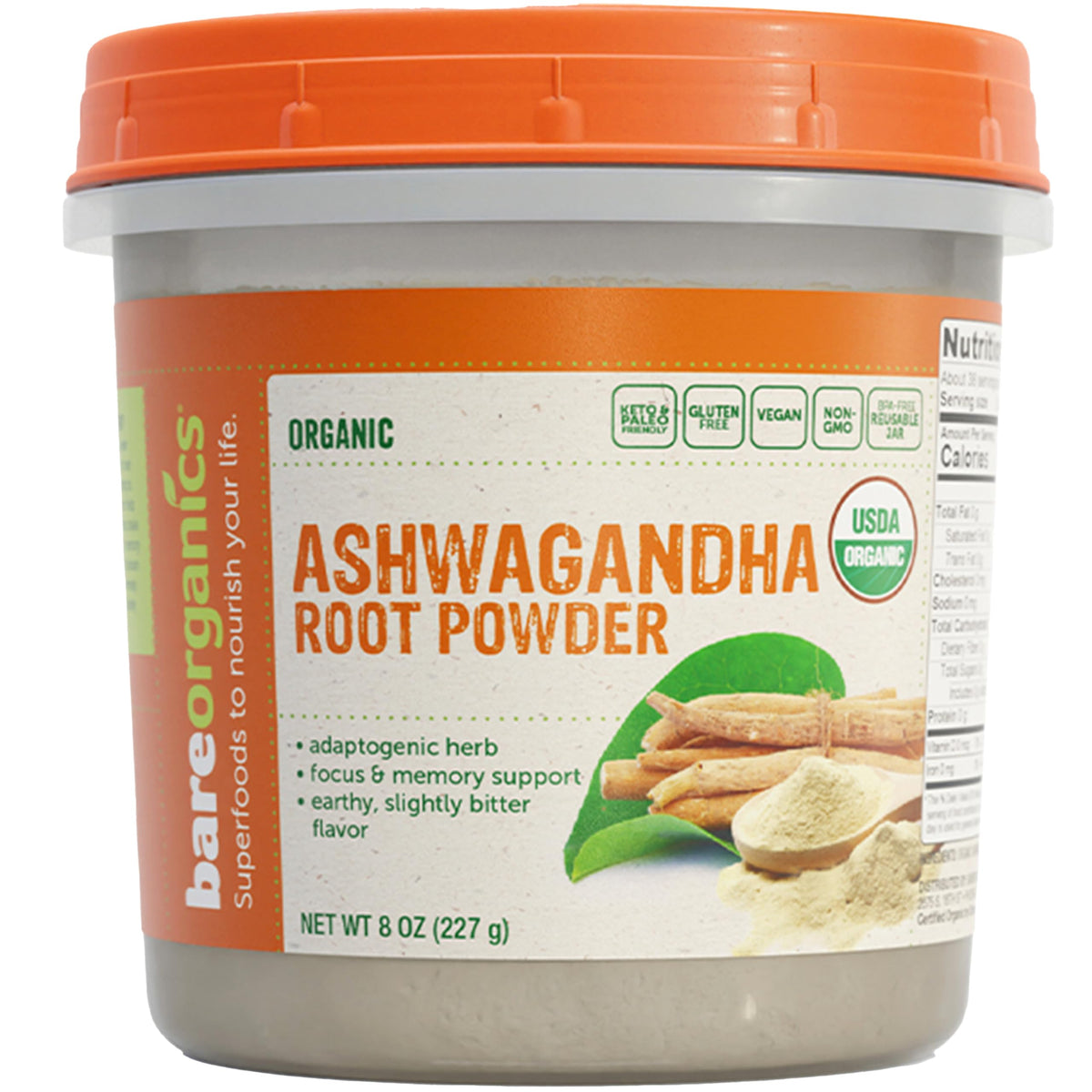 BareOrganics Ashwagandha Root Powder - 8 Oz