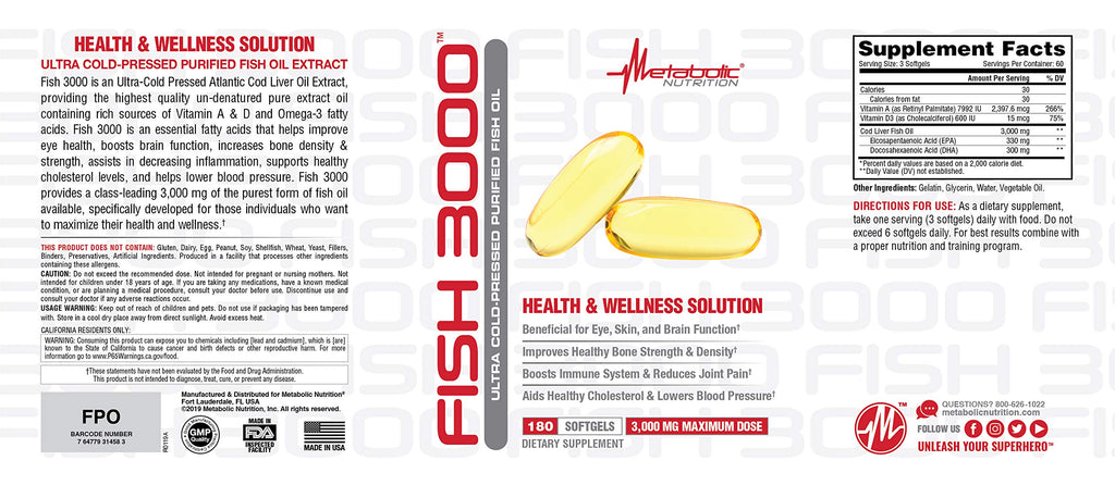 Metabolic Nutrition Fish 3000 Omega-3 Fish Oil - 180 Softgels - image 3