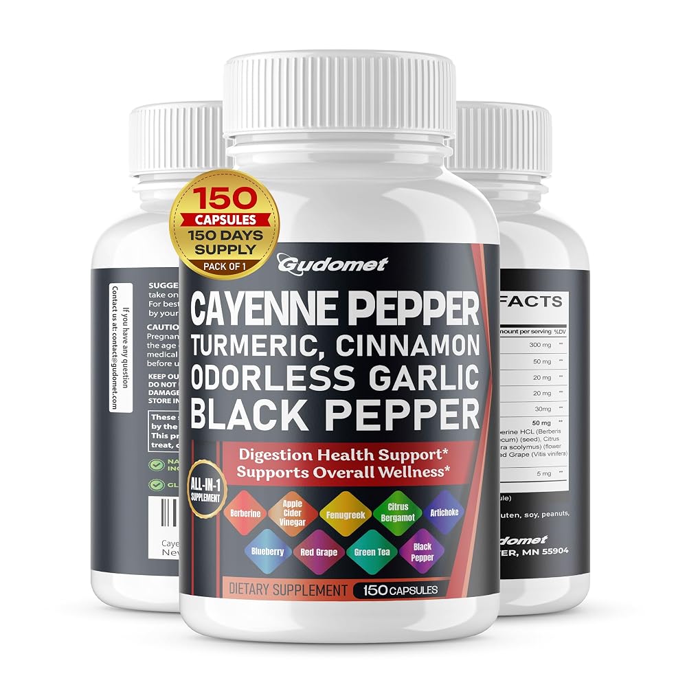 GUDOMET Cayenne Pepper 14-in-1 with Turmeric & Cinnamon - 150 Capsules