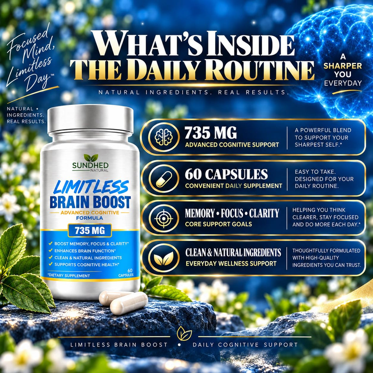 Sundhed Natural Limitless Brain Boost - 60 Capsules - image 4