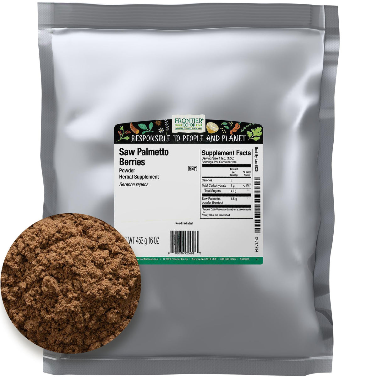 Frontier Co-op Saw Palmetto Berries Powder - 1 Pound
