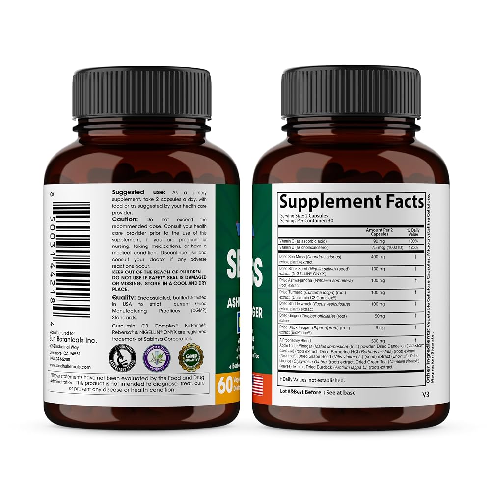 SANDHUHERBALS Sea Moss Capsules with Black Seed Oil & Ashwagandha - 60 Count - image 4