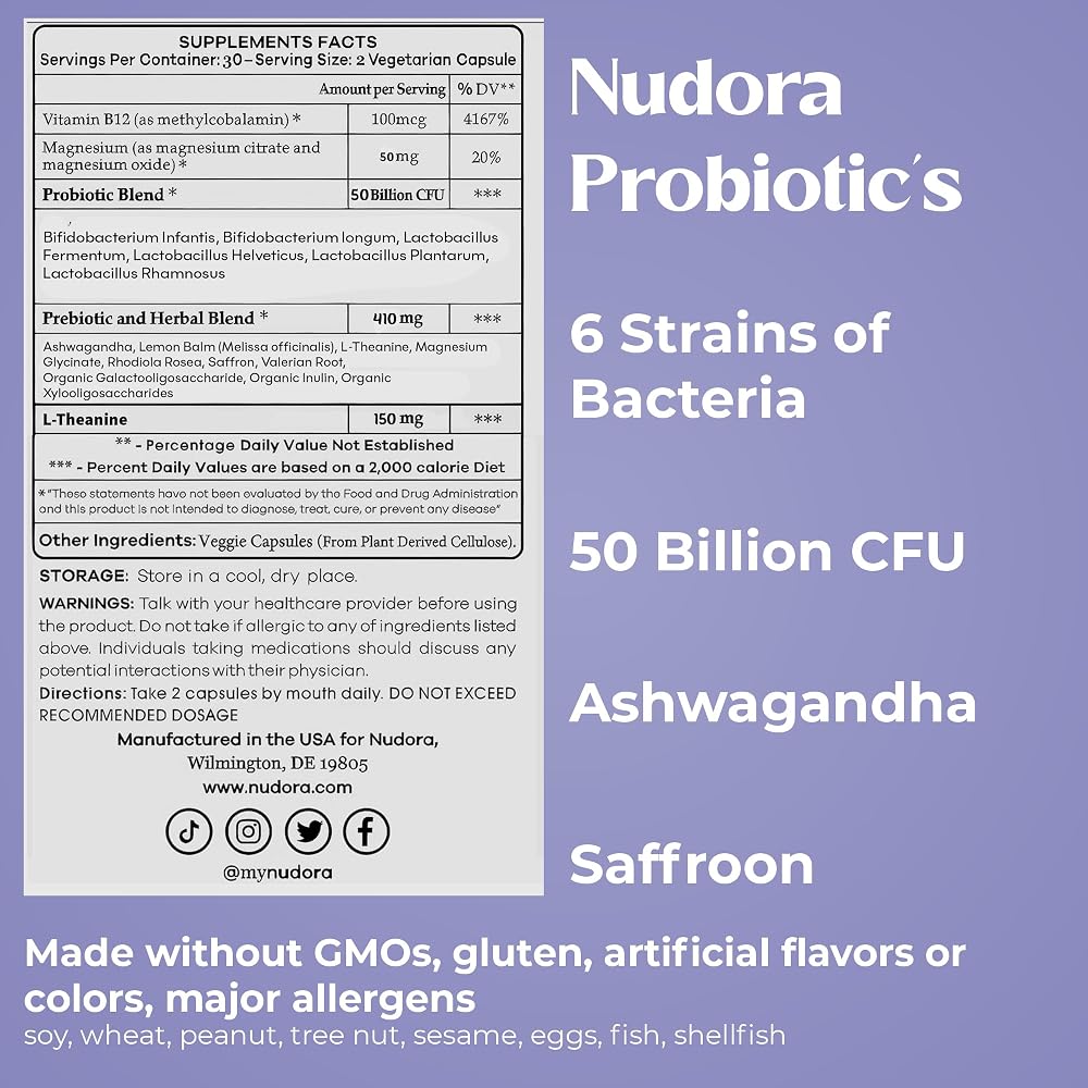 Nudora Daily 3 in 1 Probiotics & Prebiotics with Ashwagandha - 60 Capsules - image 6
