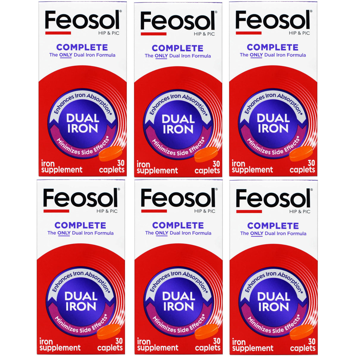 Feosol Bifera Iron Caplets Complete - 180 Caplets (Pack of 6)
