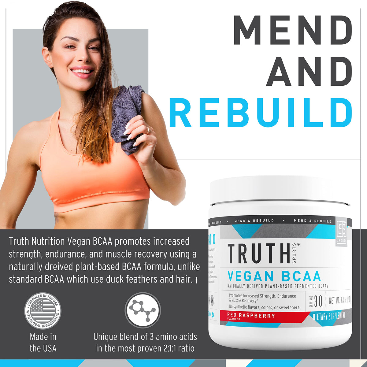 Truth Nutrition Vegan BCAA Powder 2:1:1 Ratio - 30 Servings - image 2