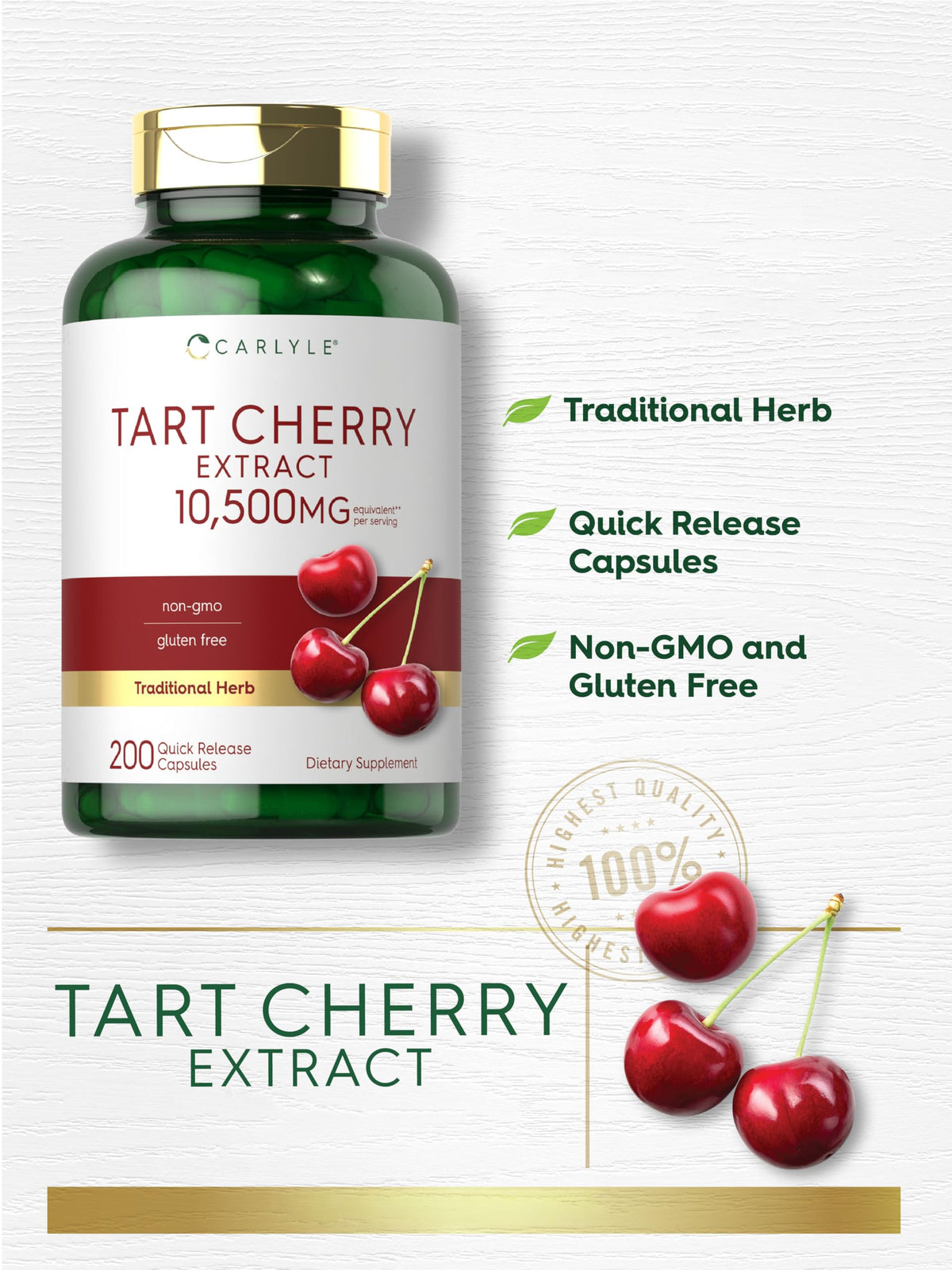 Carlyle Tart Cherry Capsules Max Potency - 200 Capsules - image 4