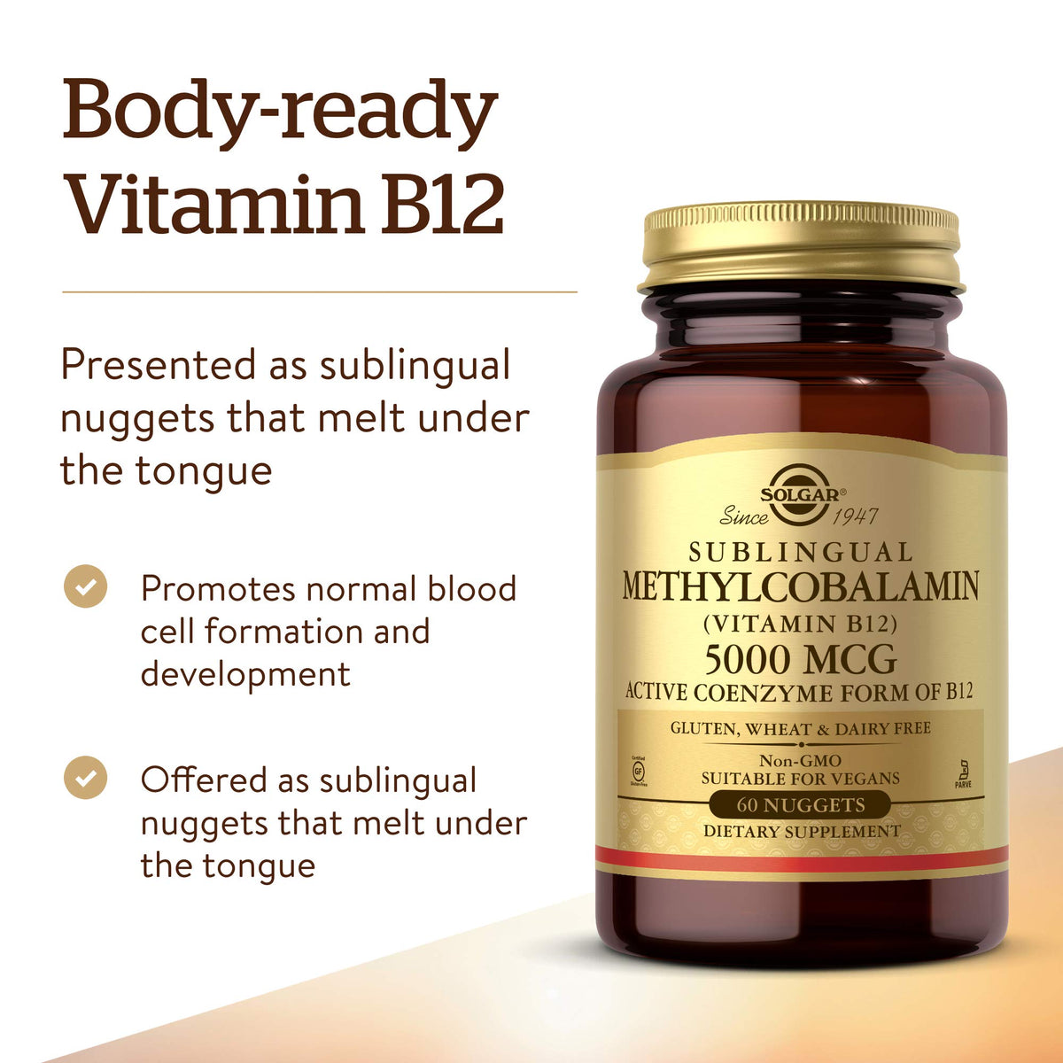 Solgar Methylcobalamin Vitamin B12 5000 mcg - 60 Nuggets - image 3