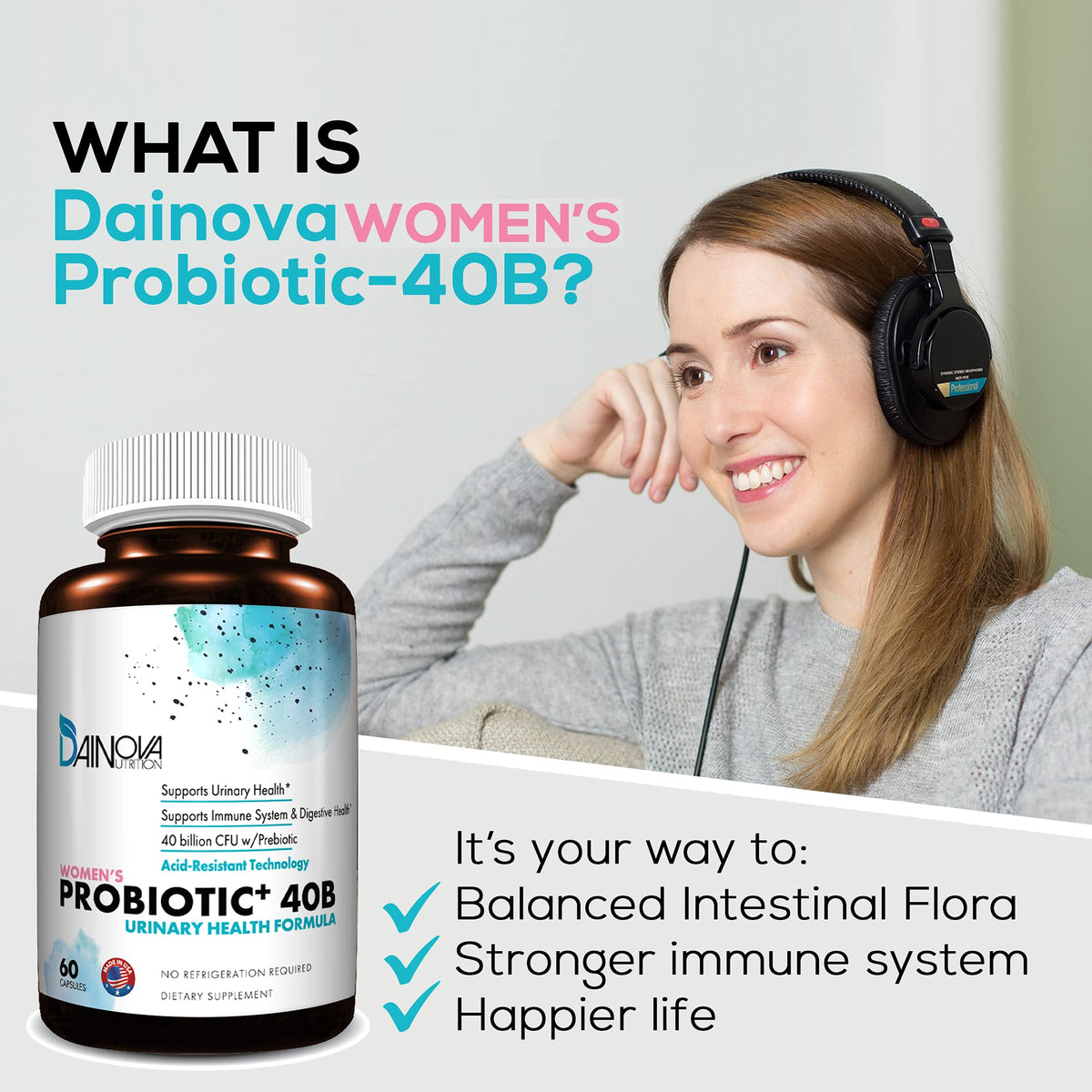 Dainova Nutrition Probiotics for Women 40B CFU - 60 Capsules - image 3