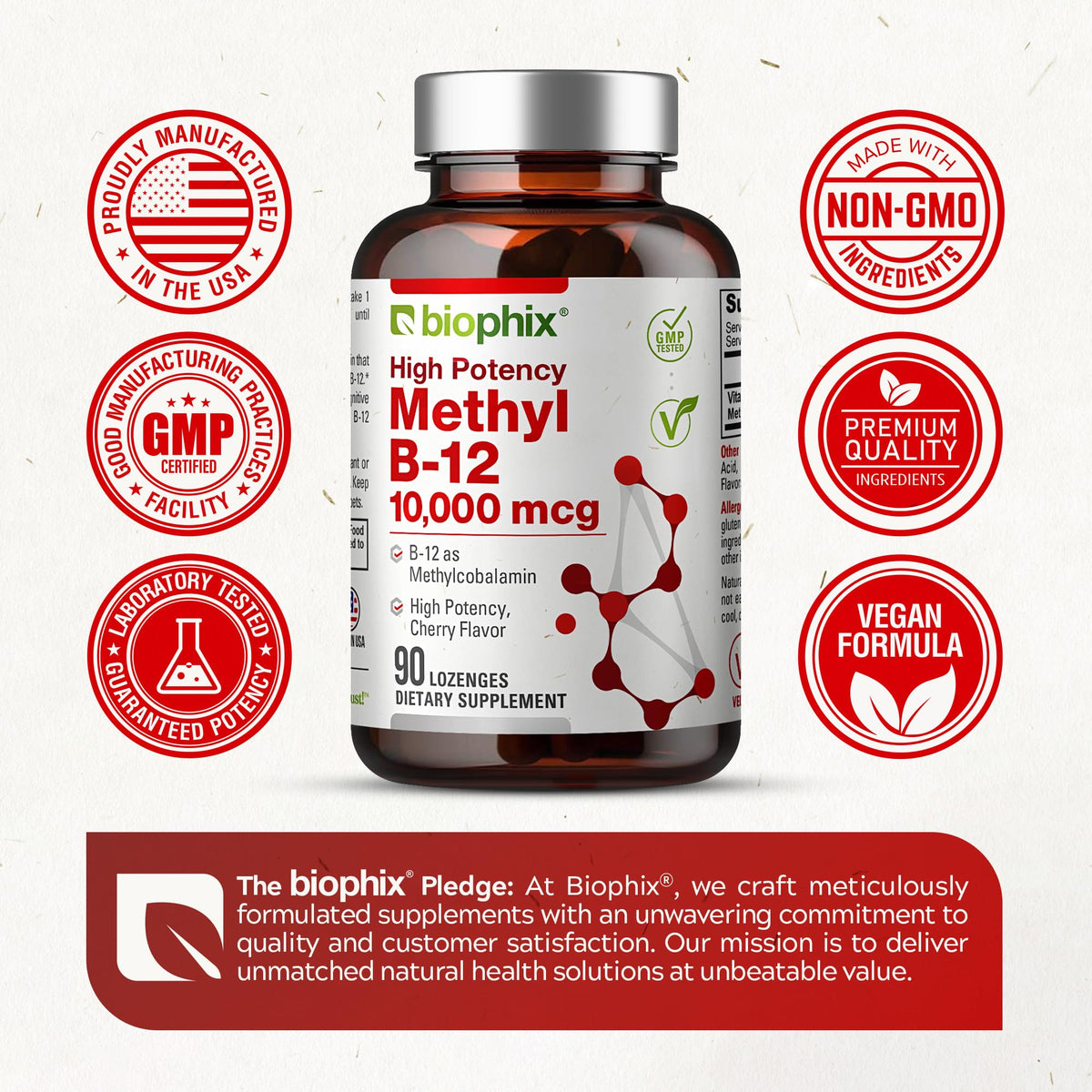 biophix Methyl B-12 10000 mcg Energy & Brain Focus - 90 Lozenges - image 4