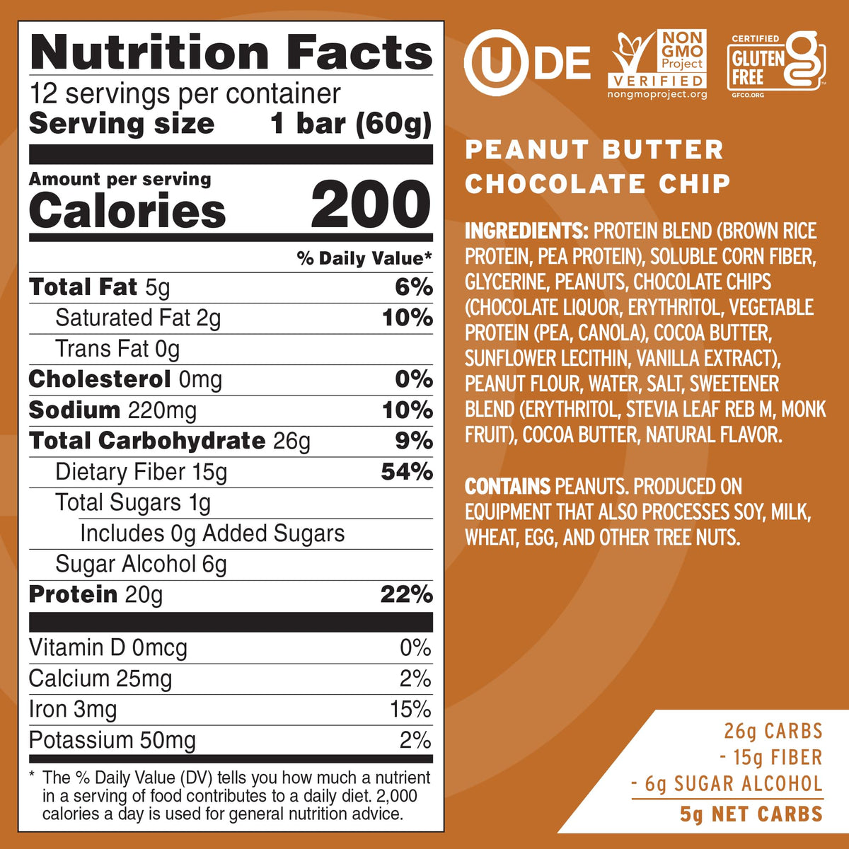 No Cow Peanut Butter Chocolate Chip Vegan Protein Bar - 1 Bar - image 4