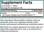 Bronson Copper 3 mg Bisglycinate Chelate - 180 Vegetarian Tablets - image 8