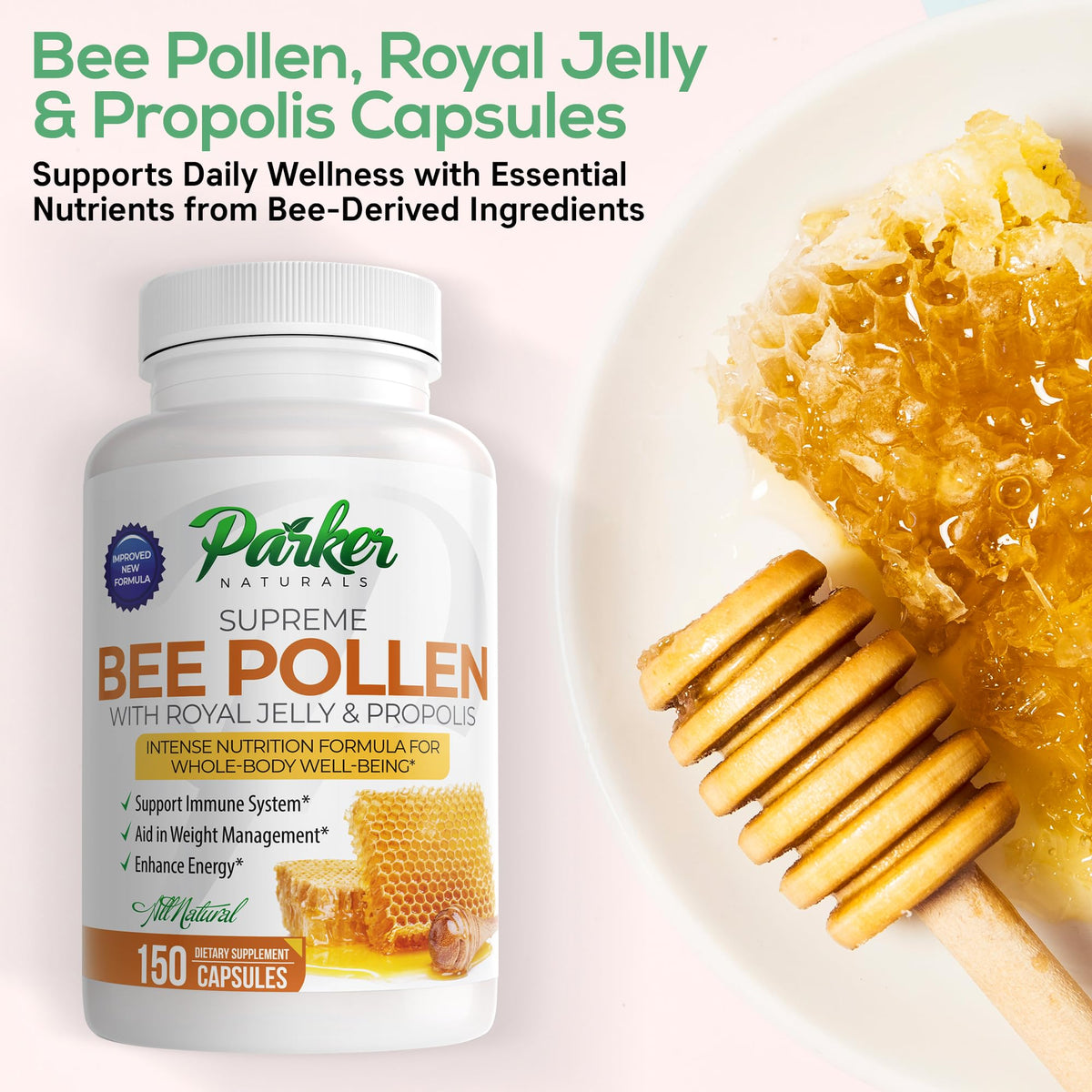 Parker Naturals Supreme Bee Pollen Capsules - 150 Count - image 2