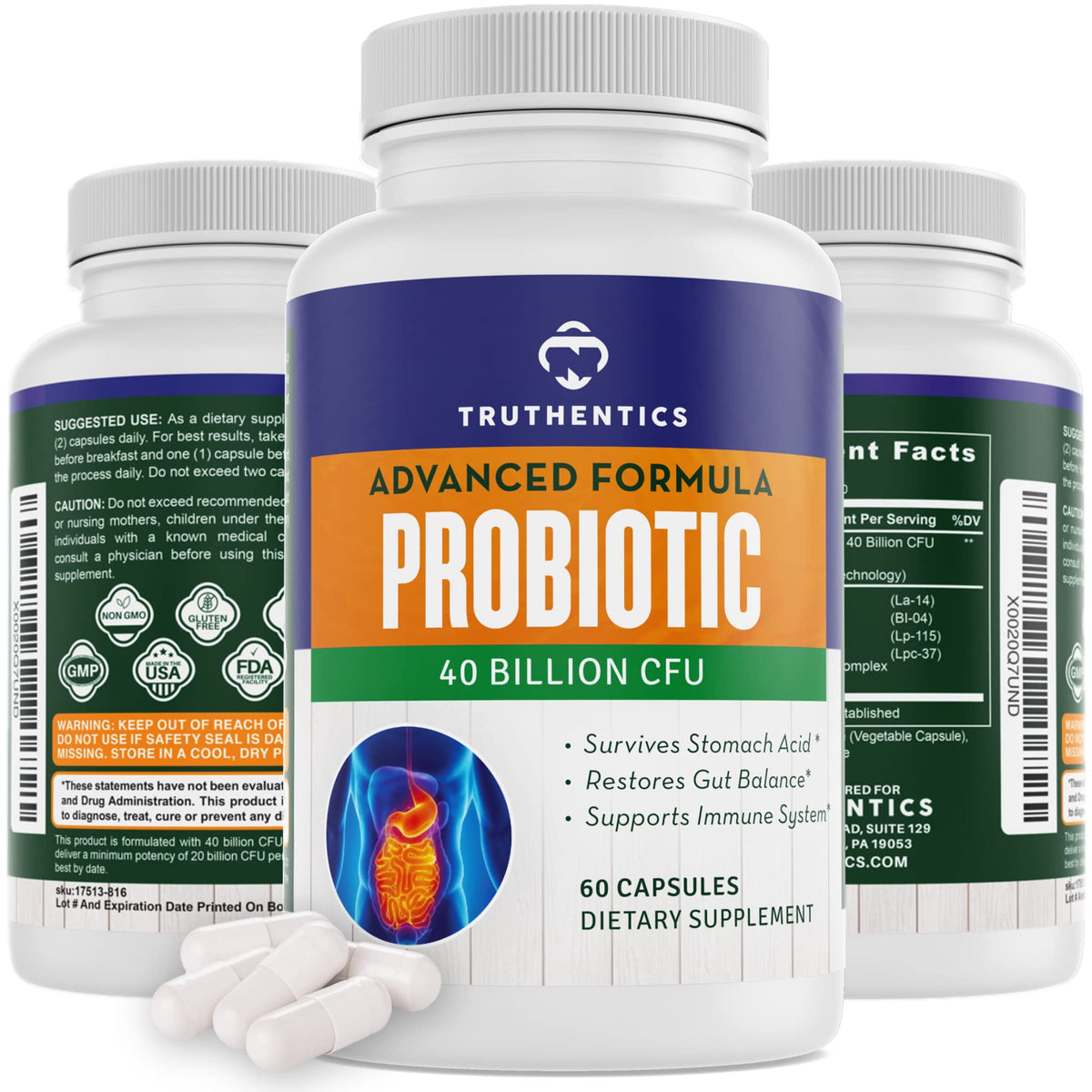 TRUTHENTICS Probiotic 40 Billion CFU with Prebiotic - 60 Capsules