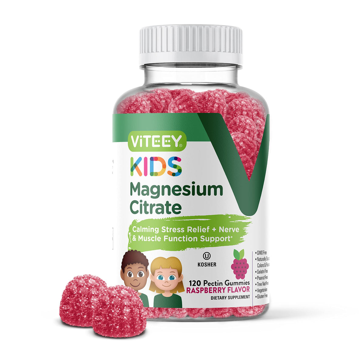 Viteey Kids Magnesium Citrate Gummies Raspberry - 120 Gummies