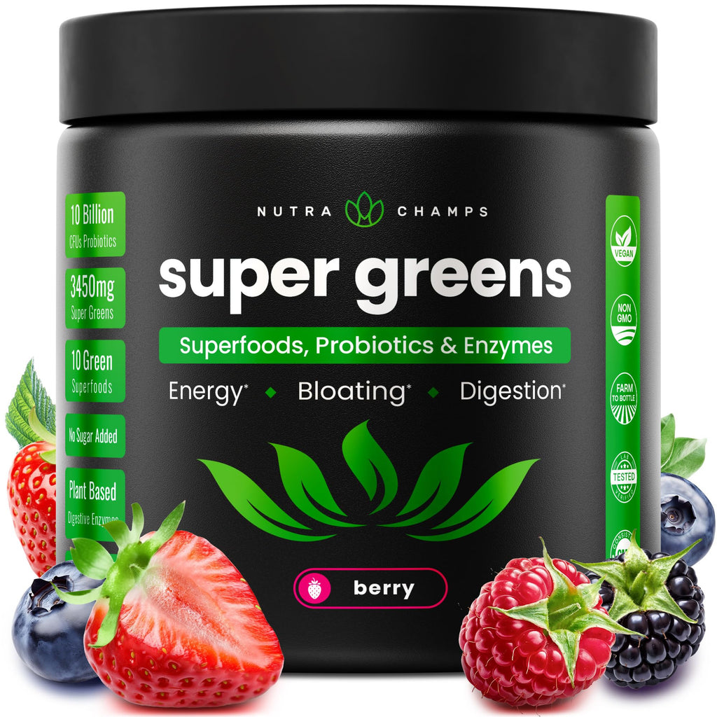 NutraChamps Super Greens Powder 40+ Superfoods - 9 Ounce