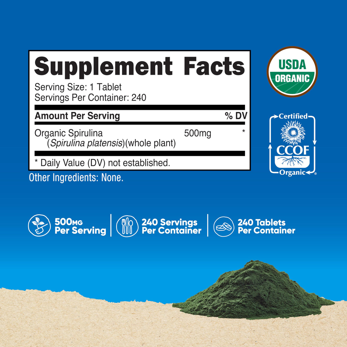 Nutricost Organic Spirulina 500mg - 240 Tablets - image 2