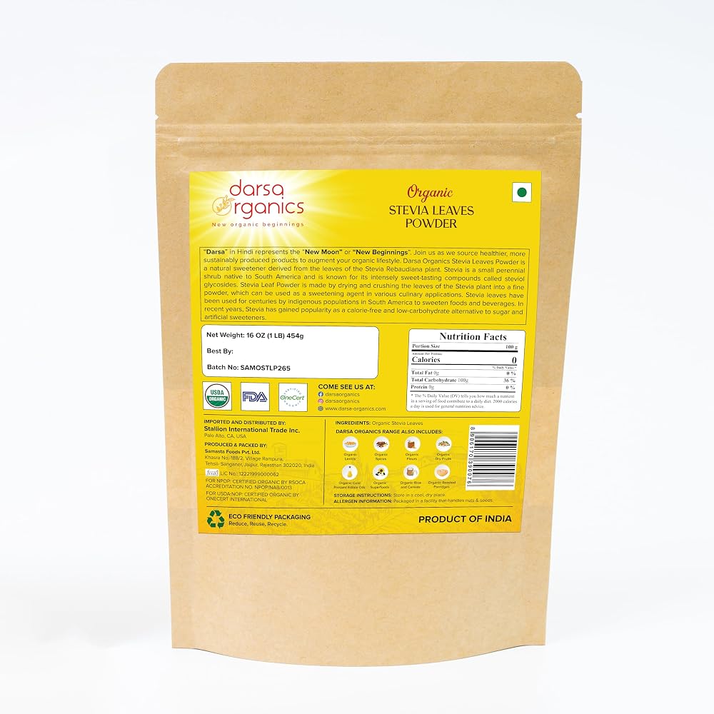 Darsa Organics Pure Stevia Powder - 16 oz - image 2
