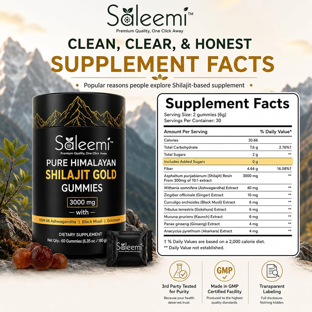 SALEEMI Shilajit Gummies with Ashwagandha & Gokshura - 60 Gummies - image 3