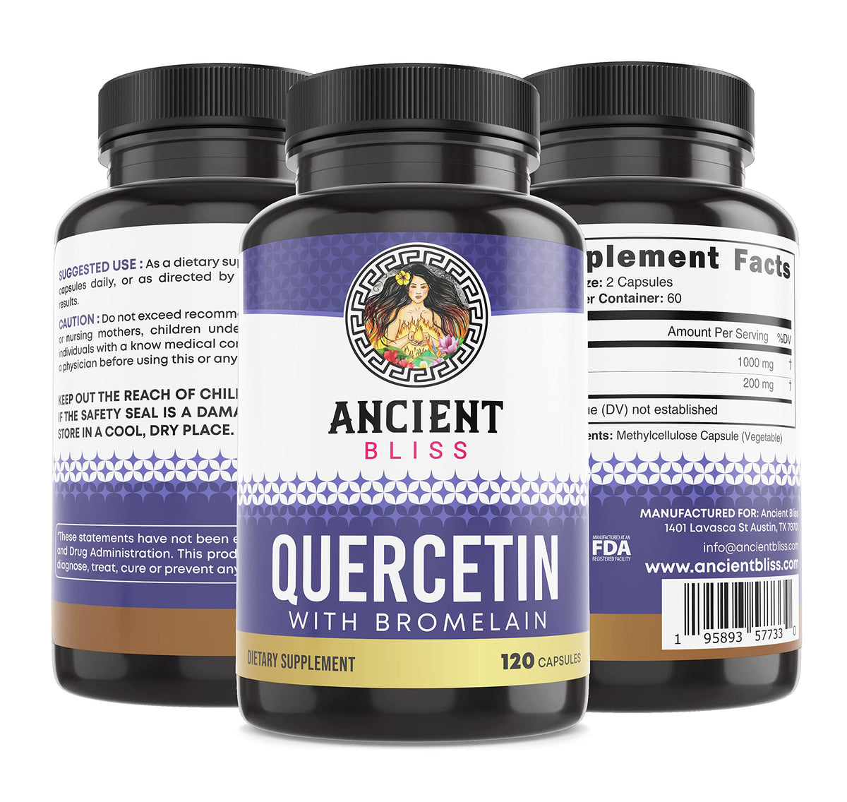 Ancient Bliss Quercetin with Bromelain 1000mg - 120 Capsules - image 7