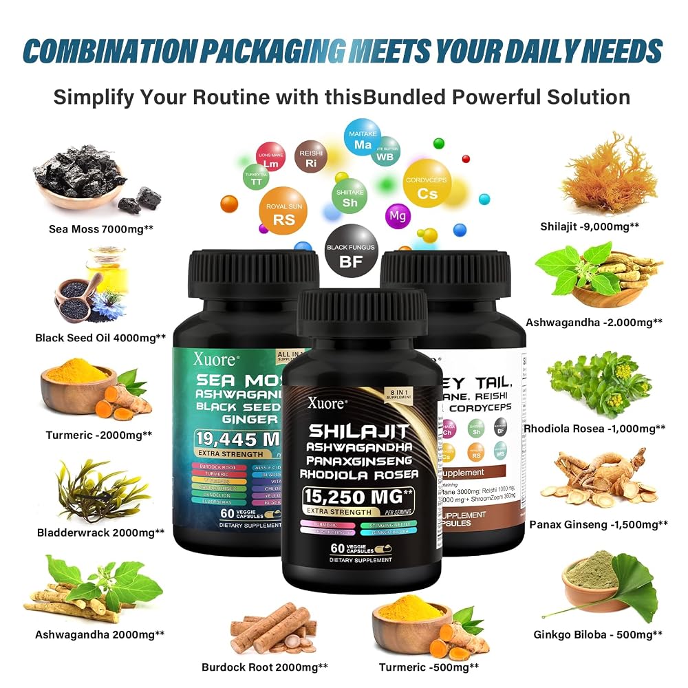 Xuore Shilajit Mushroom & Herb Supplement - 180 Capsules - image 3