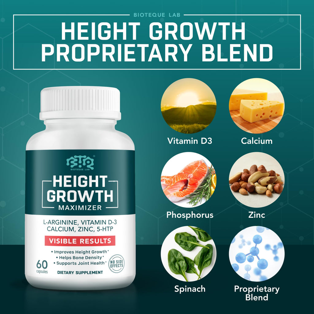 BTQ BIOTEQUE LAB Height Growth Maximizer Calcium Vitamin D3 Zinc - 60 Capsules - image 8