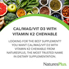 NaturesPlus Cal/Mag/VIT D3 with Vitamin K2-60 Chewable Tablets