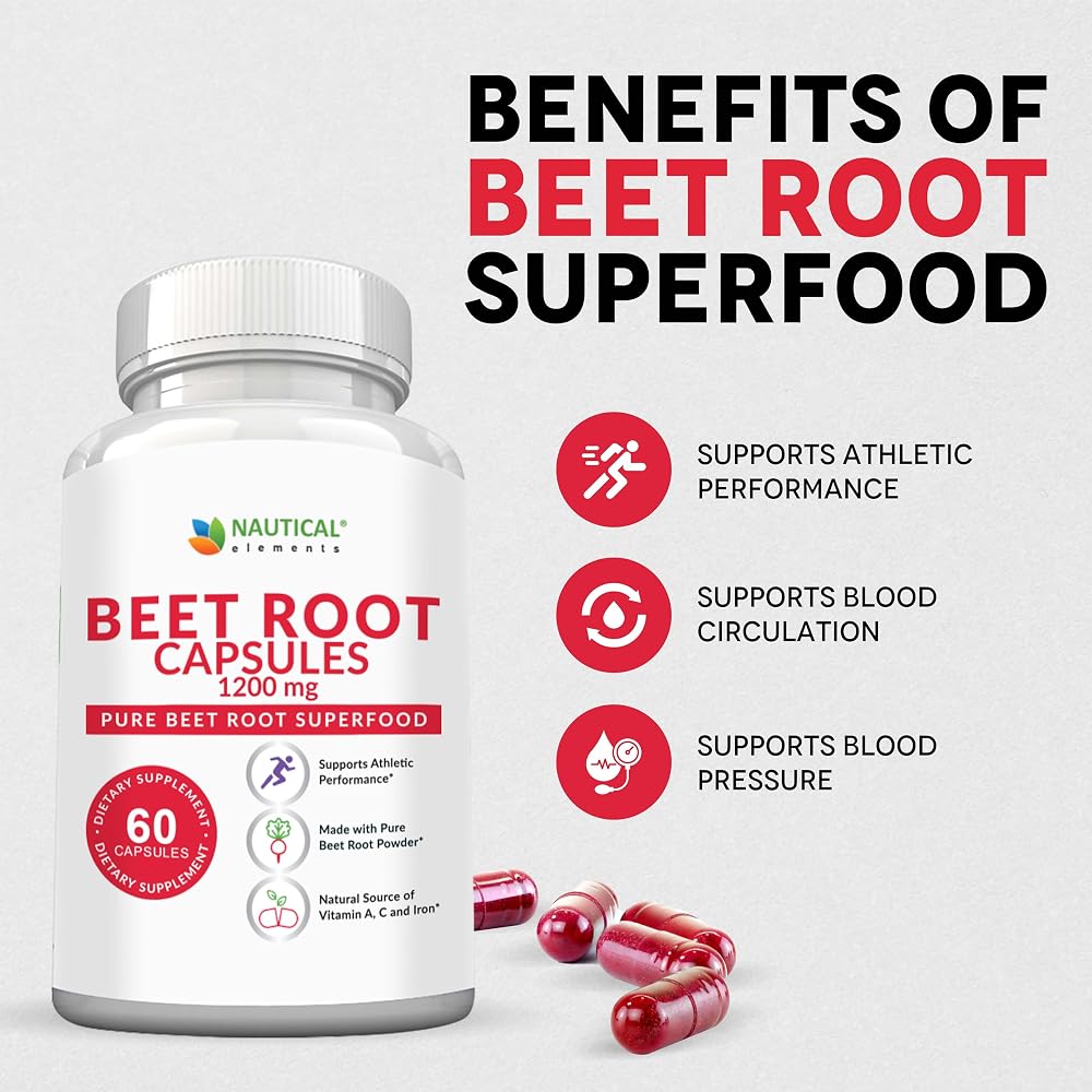 Nautical Elements Beet Root Capsules - 1200mg Per Serving - 200 Beet