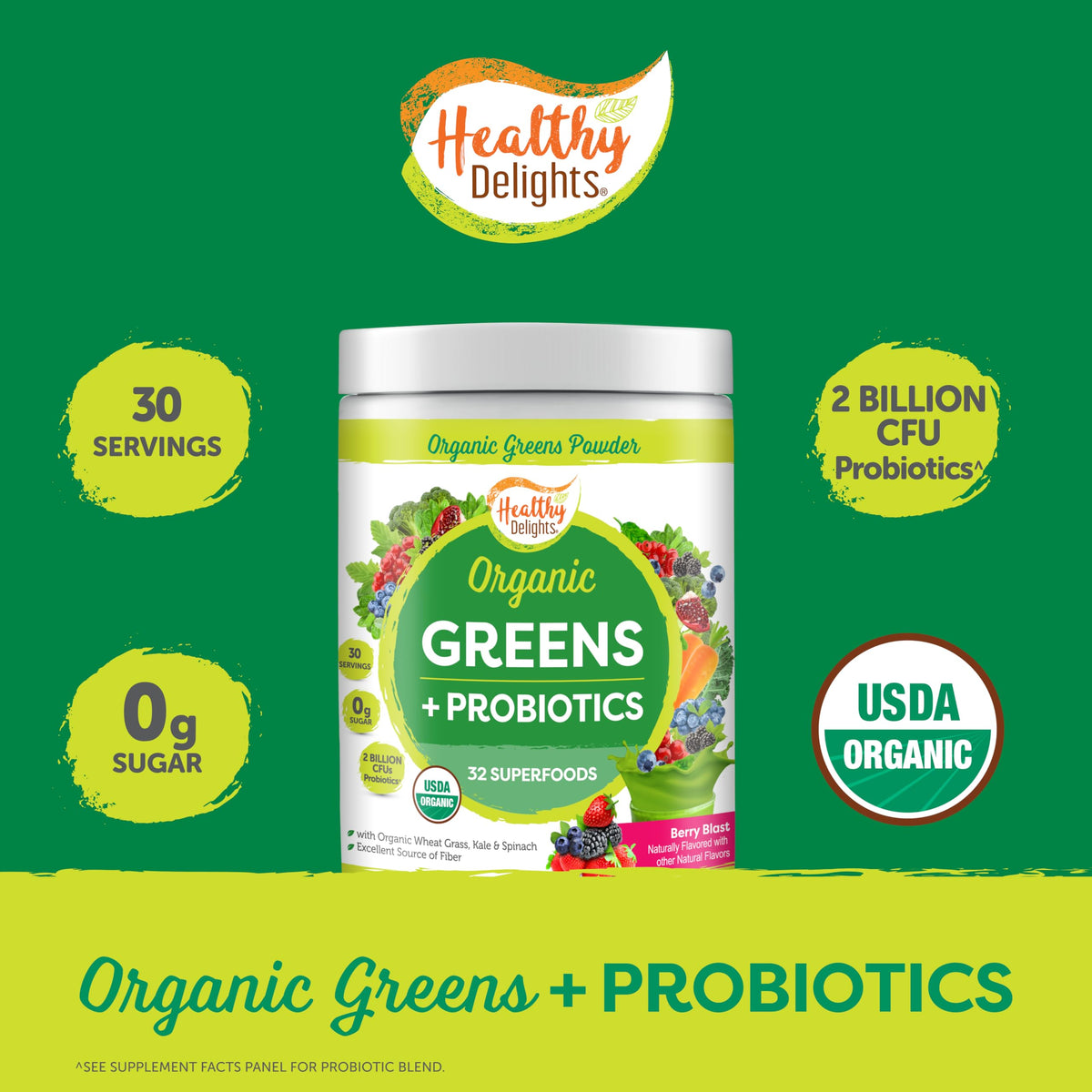 Healthy Delights Organic Greens + Probiotics Powder - 30 Servings - image 4