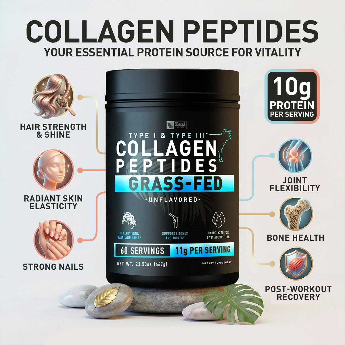 Zeal Naturals Hydrolyzed Collagen Peptides Powder - 60 Servings - image 4