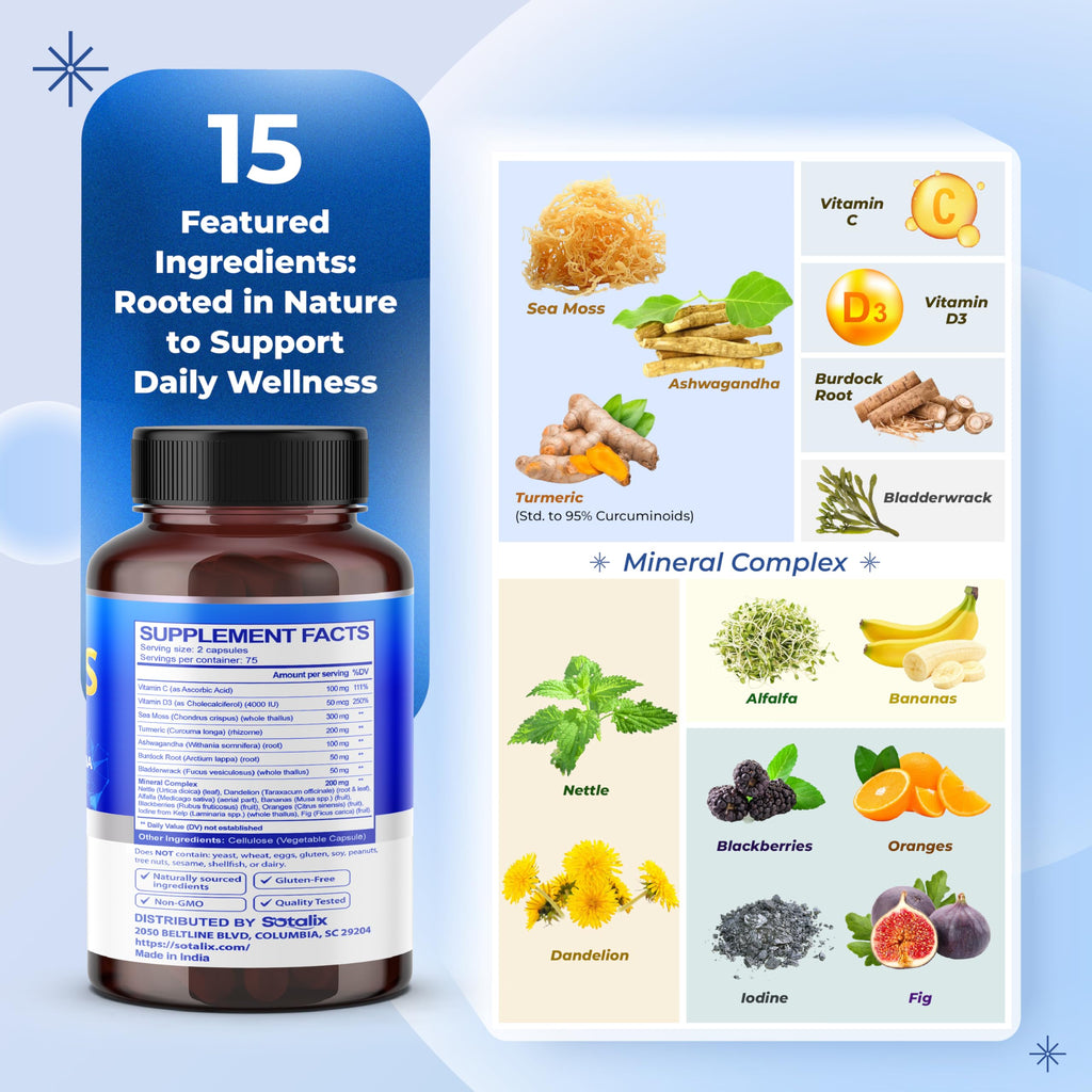 Sotalix Sea Moss Complex 8-in-1 with Turmeric & Ashwagandha - 150 Capsules - image 4
