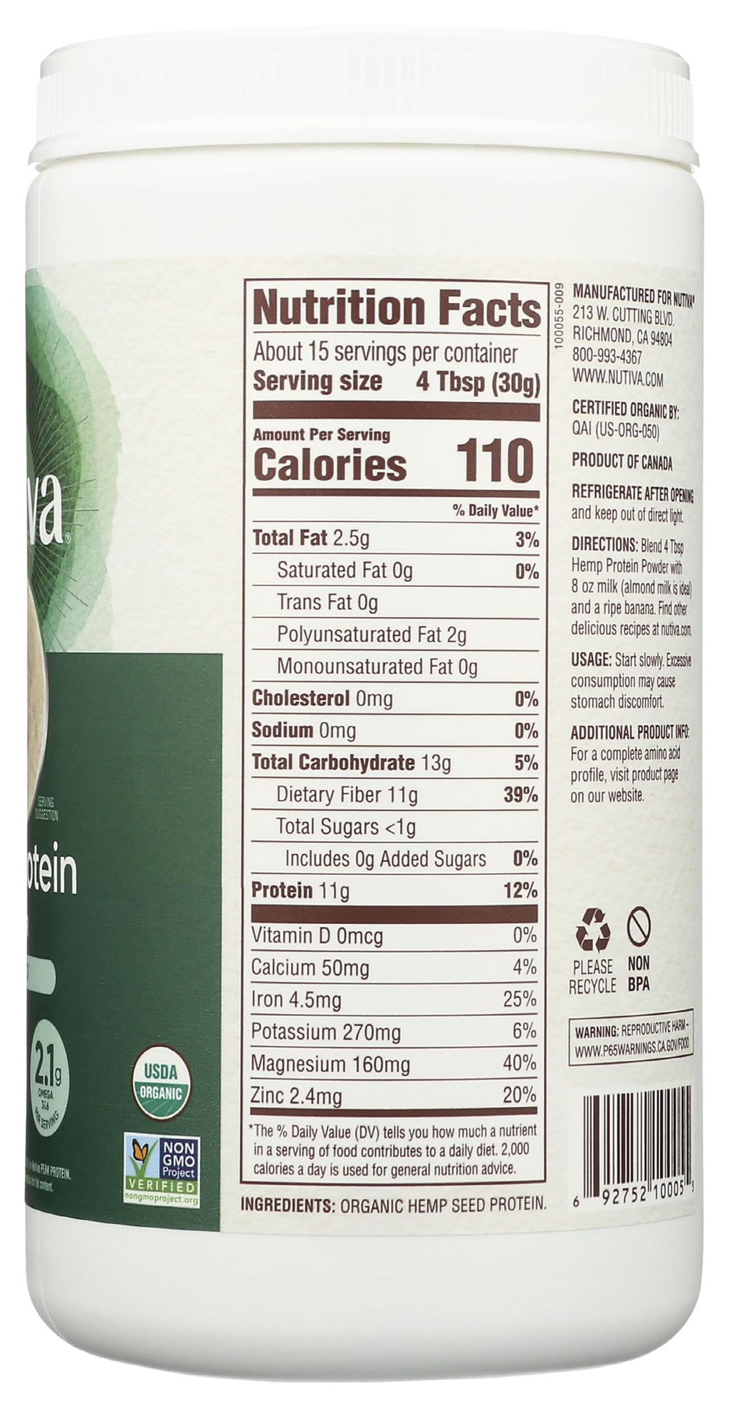 Nutiva Hemp Protein Powder Organic - 16 oz - image 6