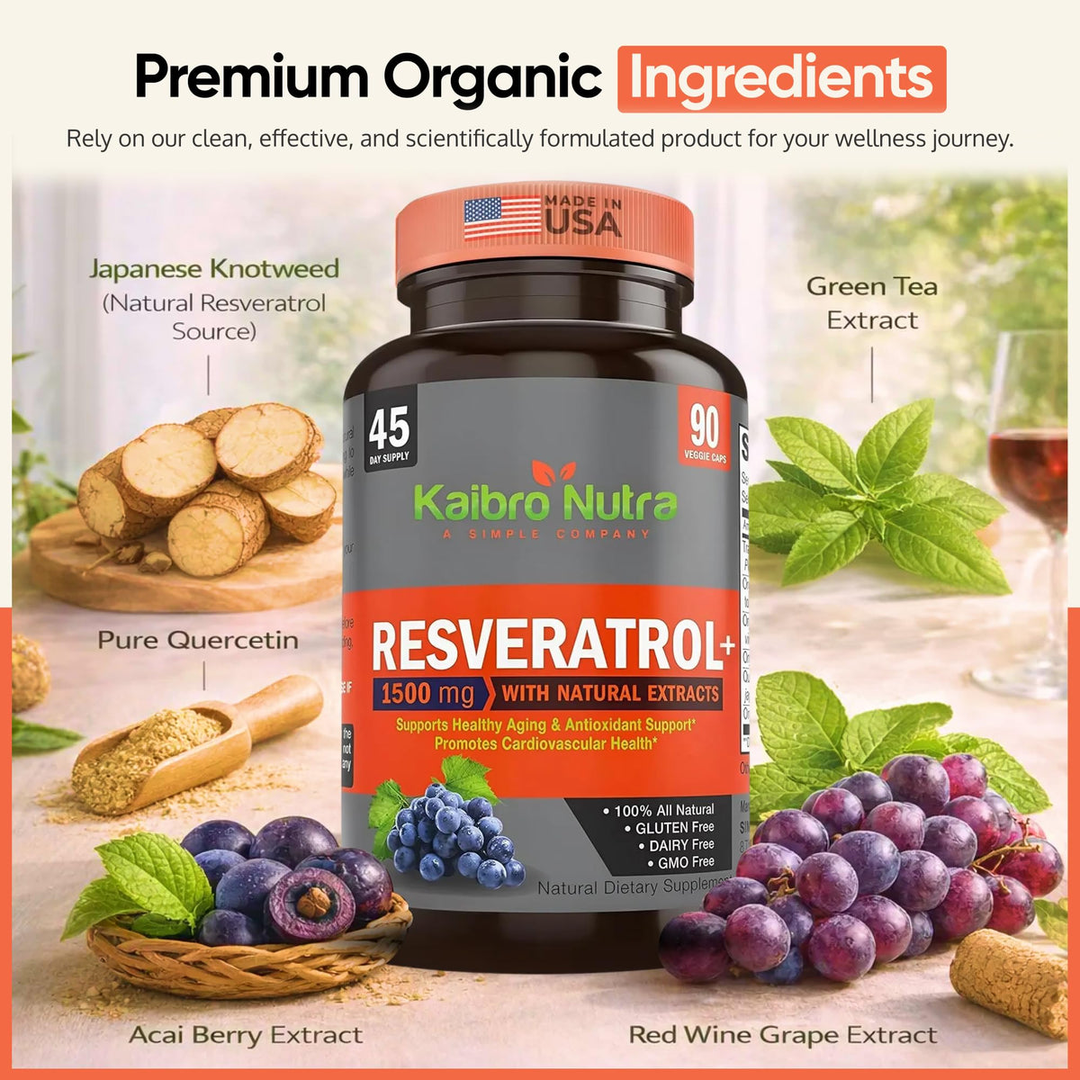 Kaibro Nutra Resveratrol Supplement 1500mg - 90 Capsules - image 5