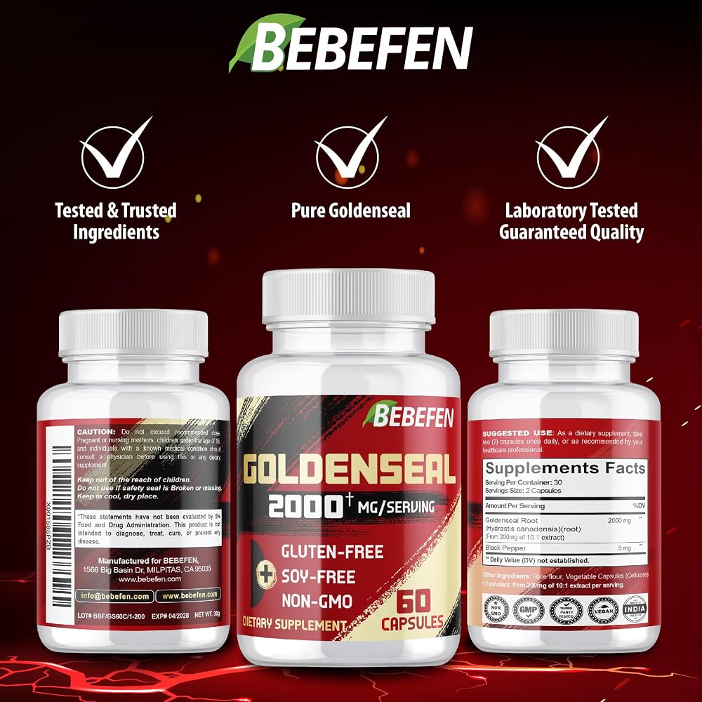 BEBEFEN Goldenseal Root 2000mg Vegetarian Capsules - 60 Count - image 7