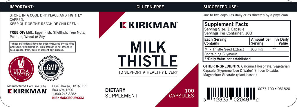 Kirkman Milk Thistle 100 mg - 100 Vegetarian Capsules - image 2