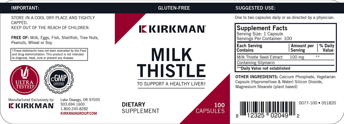 Kirkman Milk Thistle 100 mg - 100 Vegetarian Capsules - image 2