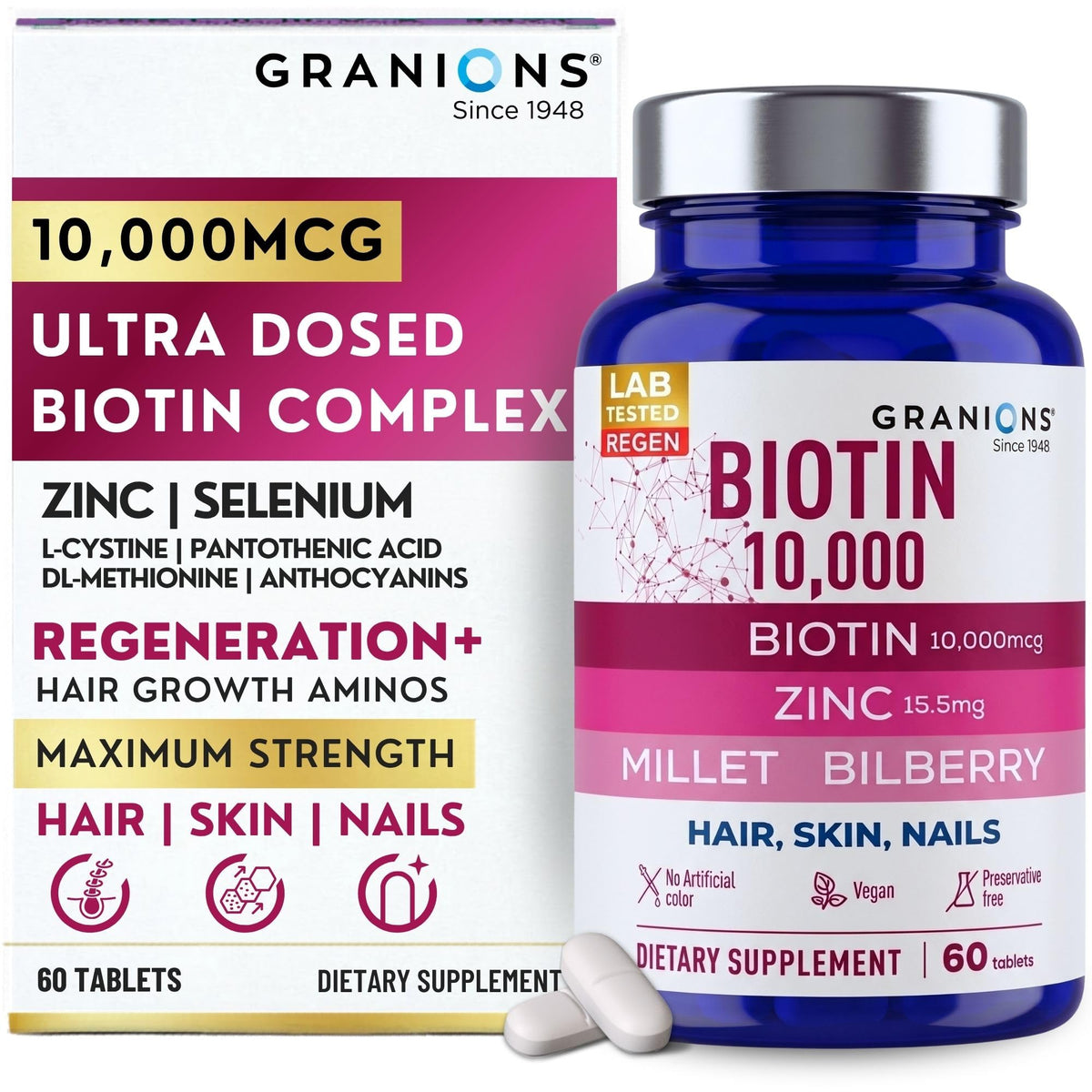 Granions Biotin 10,000 mcg Hair, Skin and Nails - 60 Tablets