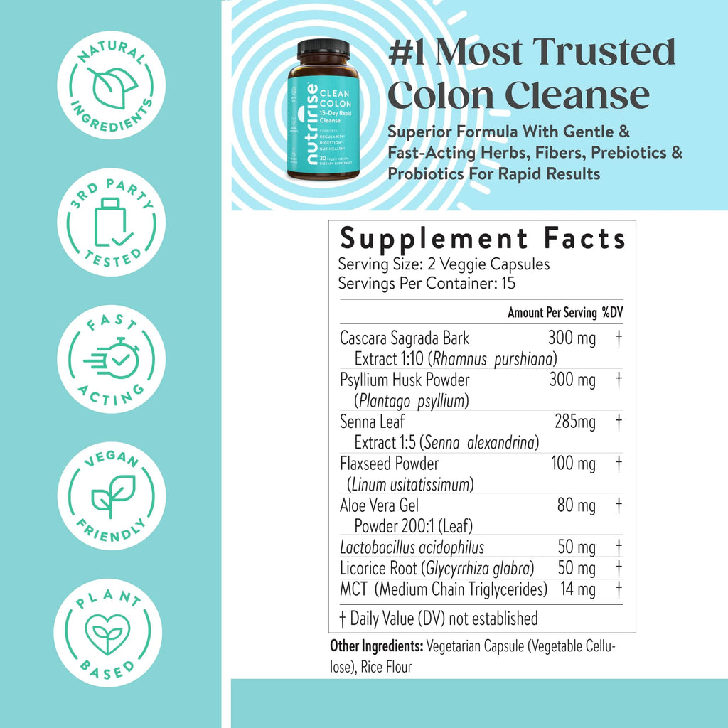 NutriRise 15 Day Quick Colon Cleanse Digestive Support - 30 Capsules - image 3