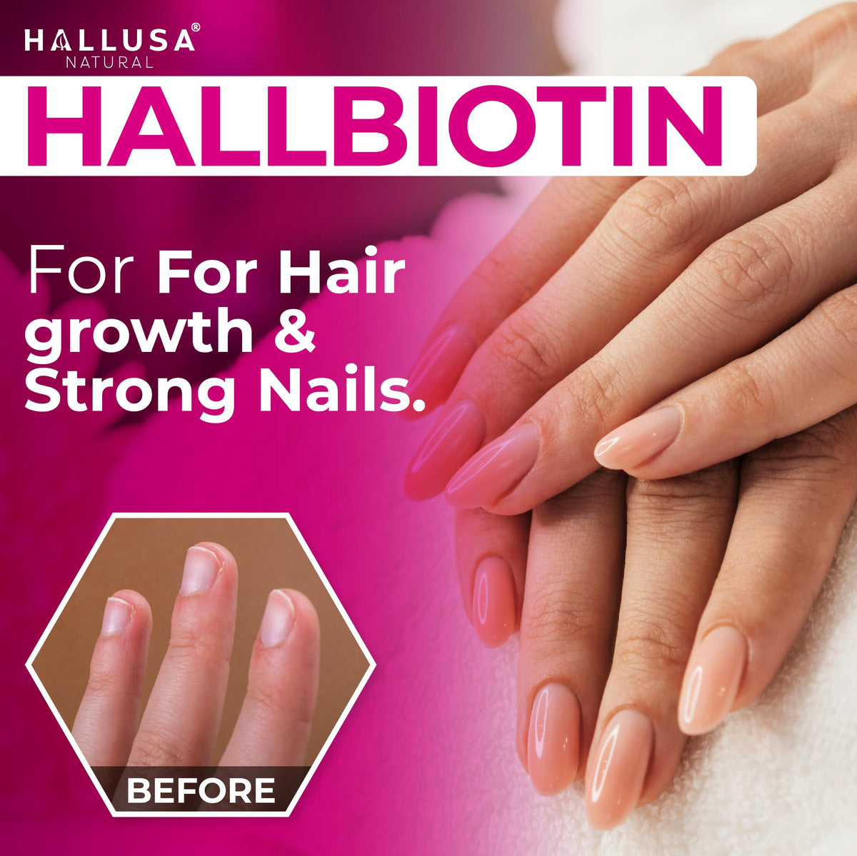 Hallusa Natural Biotin 10,000mcg for Hair, Skin & Nails - 60 Capsules - image 5