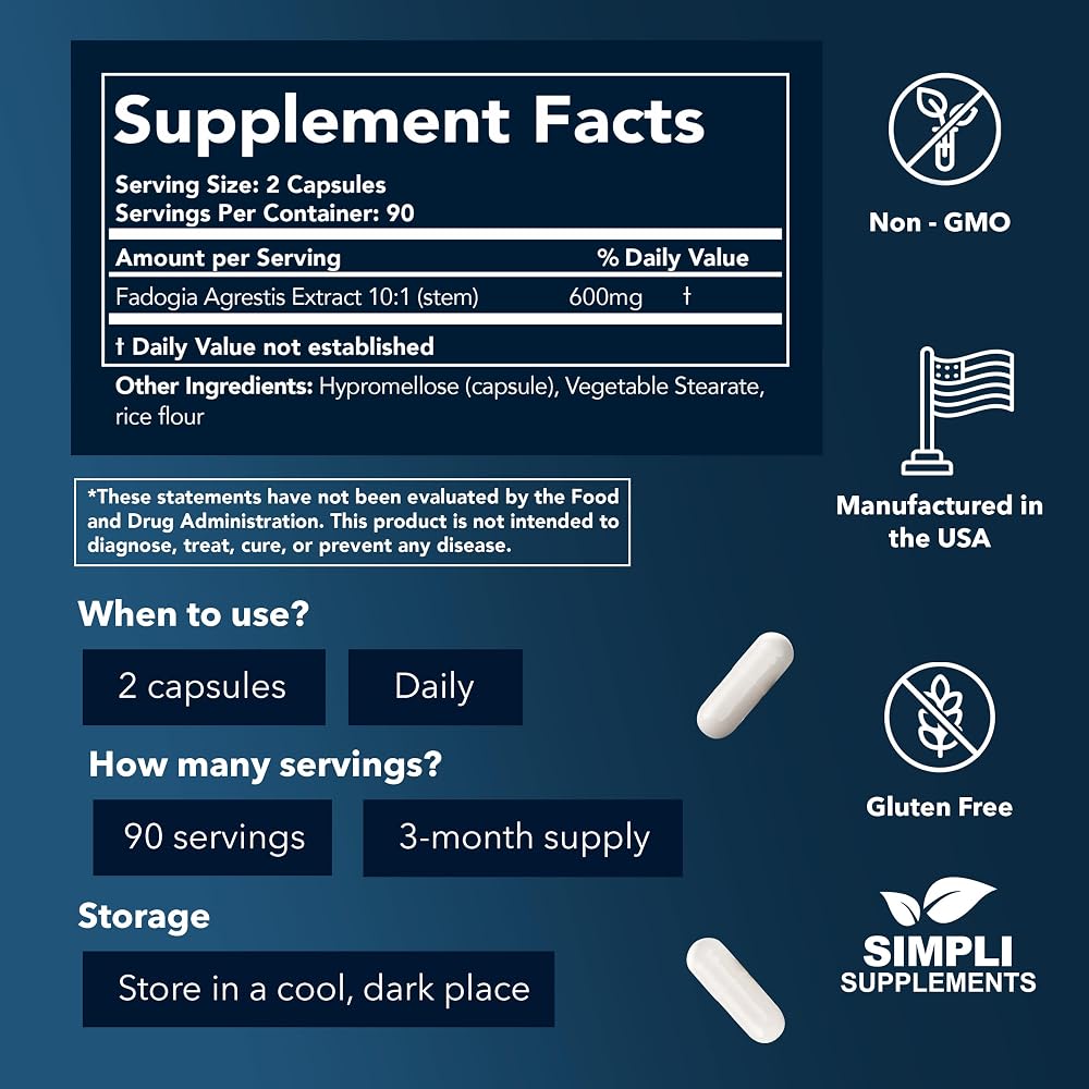 Simpli Supplements Fadogia Agrestis 600mg Testosterone Support - 180 Capsules - image 2