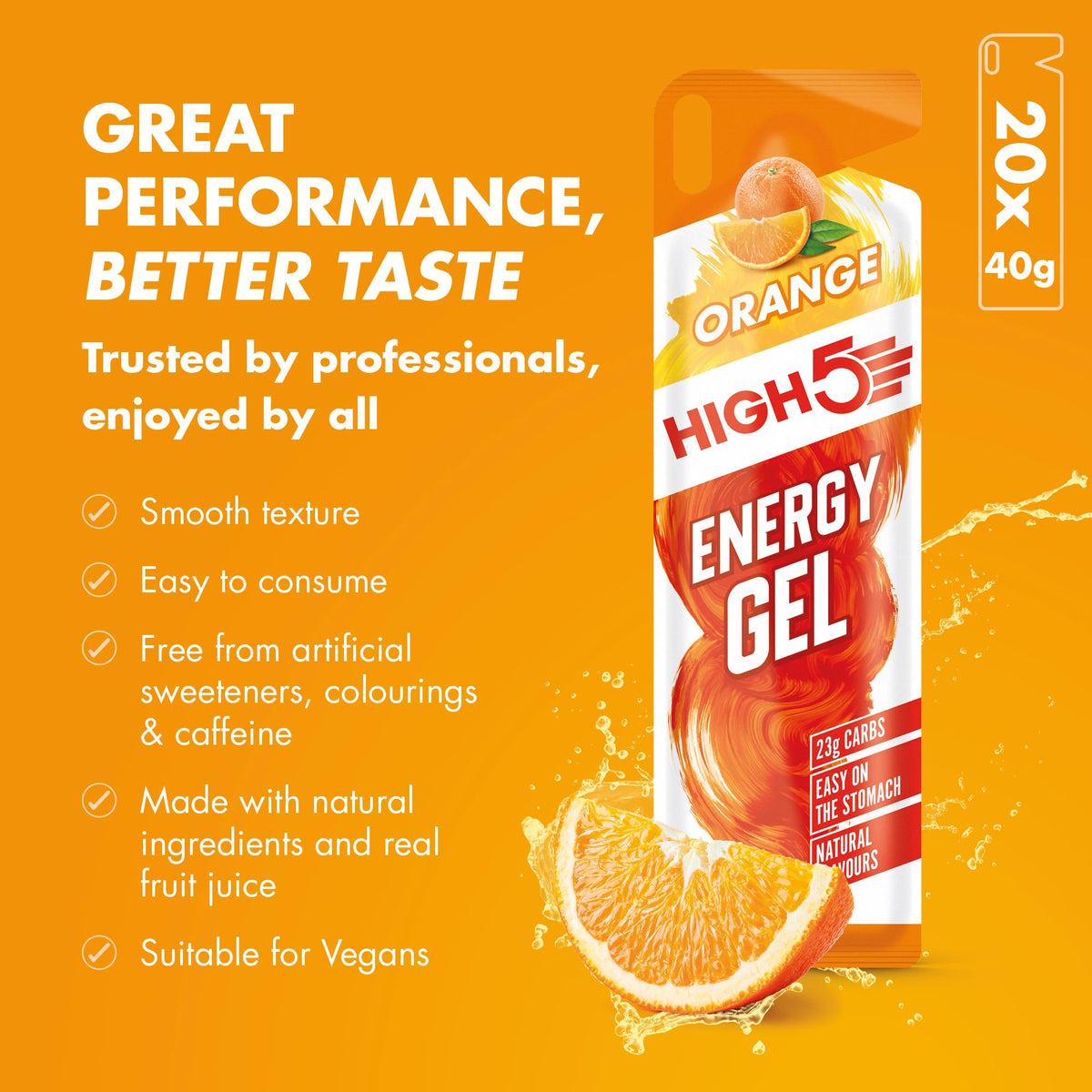 HIGH 5 Energy Gel Juicy Orange - 20 x 40g Sachets - image 3