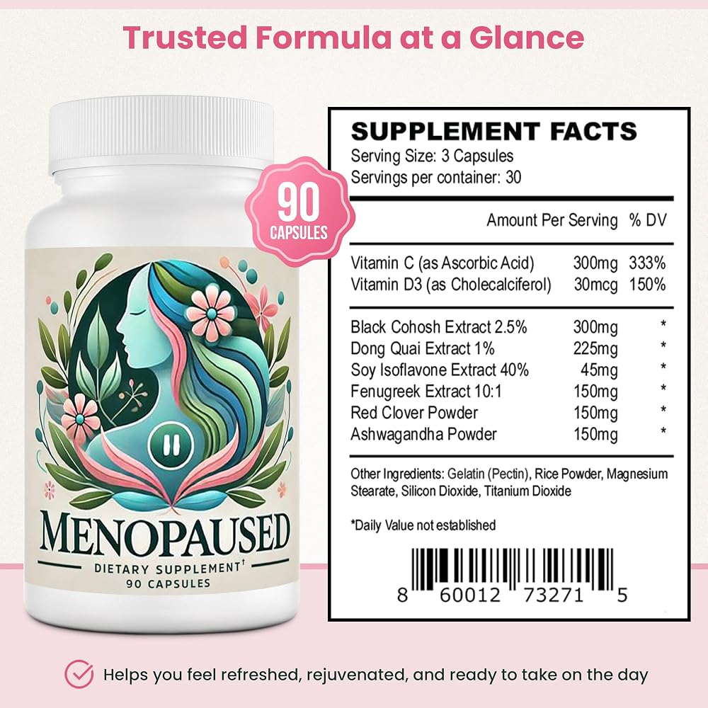 Menopaused Menopause Supplements for Women - 90 Capsules - image 3