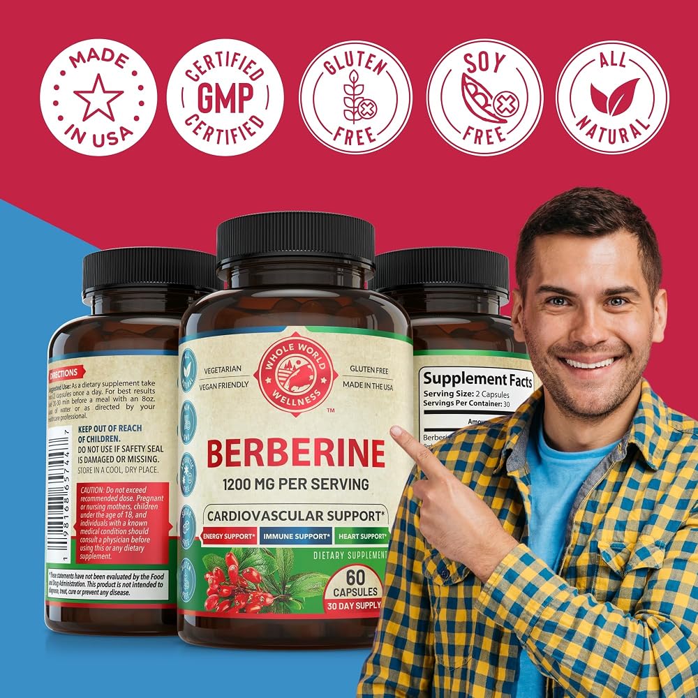 Whole World Wellness Berberine 1200mg Cardiovascular Support - 60 Capsules - image 4
