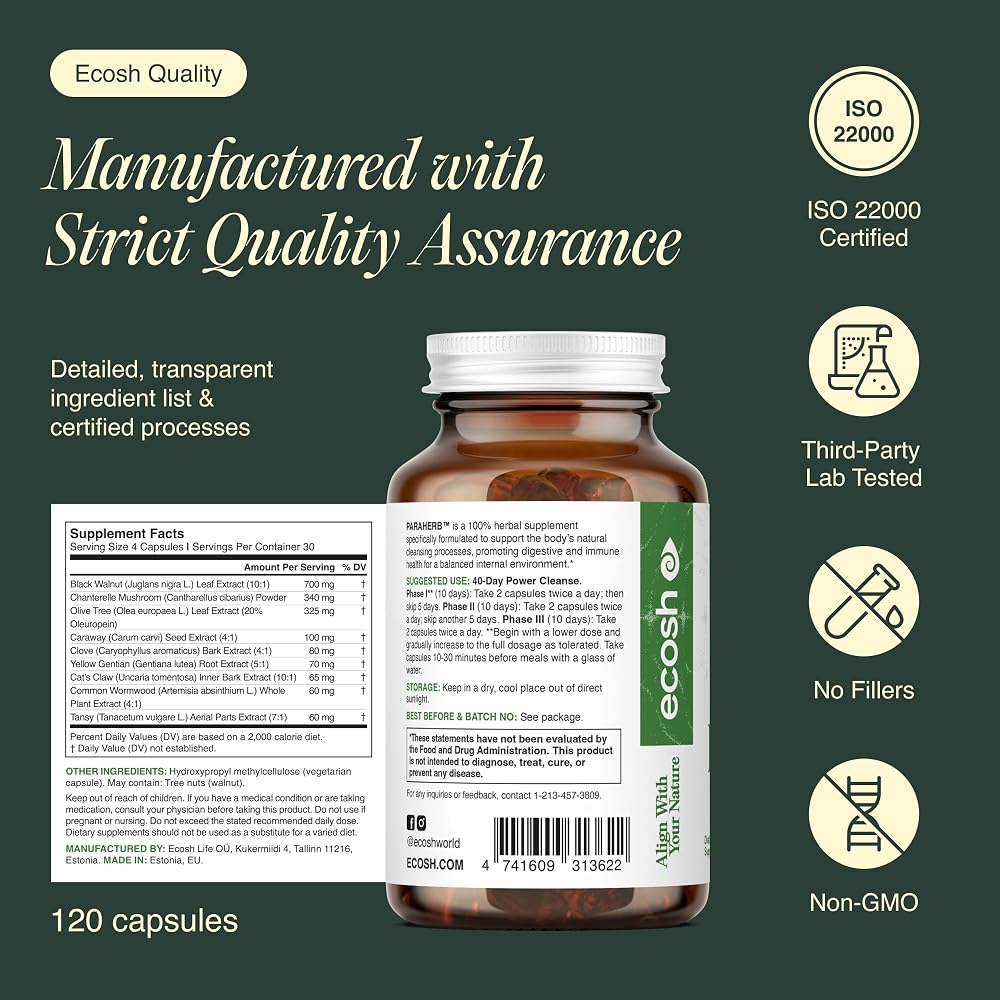 Ecosh ParaHerb™ Natural Intestinal Cleanse for Adults - Complete Gut